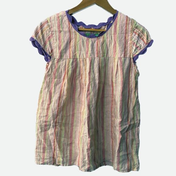 jules reid Tops - Jules Reid Striped cream Purple Flowy cap sleeve Tunic Blouse Womens Small